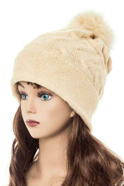 Women's Slouchy Beanie with Detachable Raccoon Fur Pom