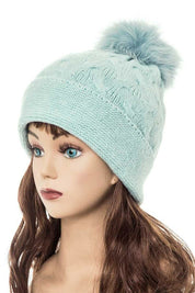 Women's Slouchy Beanie with Detachable Raccoon Fur Pom