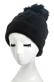 Women's Slouchy Beanie with Detachable Raccoon Fur Pom