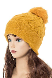 Women's Slouchy Beanie with Detachable Raccoon Fur Pom