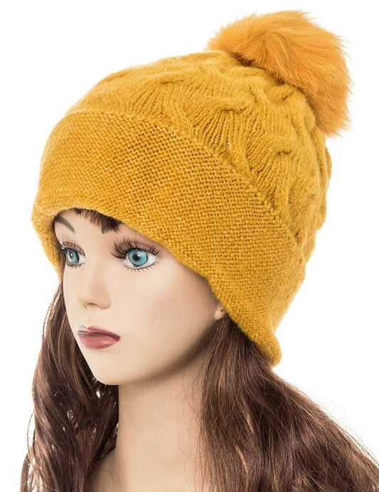 Women's Slouchy Beanie with Detachable Raccoon Fur Pom