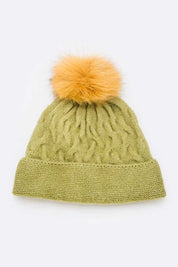 Women's Slouchy Beanie with Detachable Raccoon Fur Pom