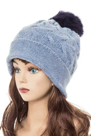 Women's Slouchy Beanie with Detachable Raccoon Fur Pom