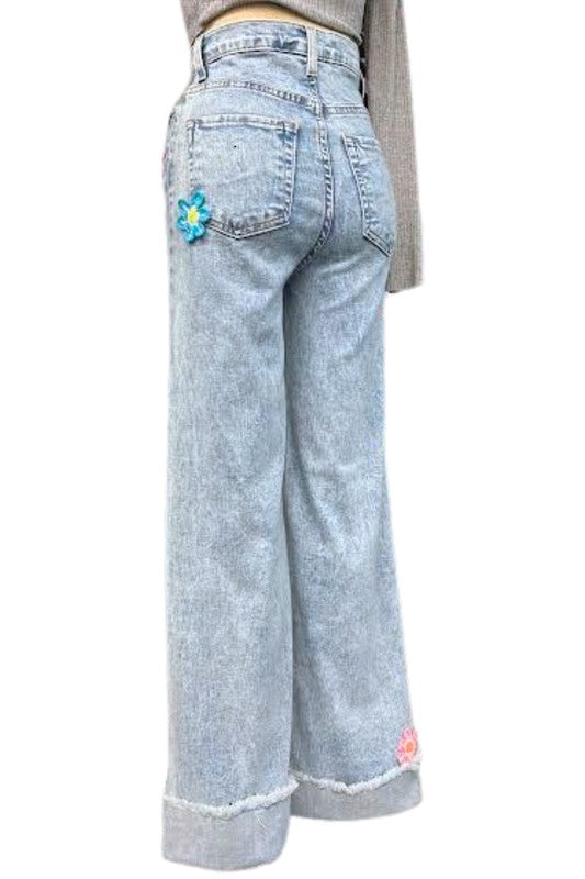 Women's High Rise Wide Leg Crochet Jeans