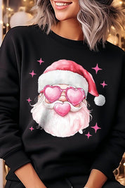 Unisex Pink Christmas Santa Graphic Fleece Sweatshirt