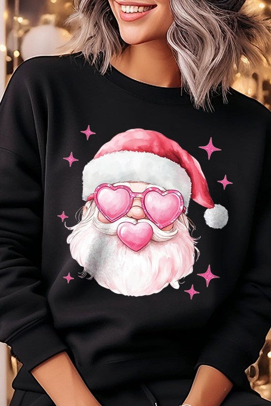 Unisex Pink Christmas Santa Graphic Fleece Sweatshirt