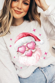 Unisex Pink Christmas Santa Graphic Fleece Sweatshirt