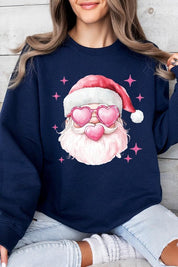 Unisex Pink Christmas Santa Graphic Fleece Sweatshirt