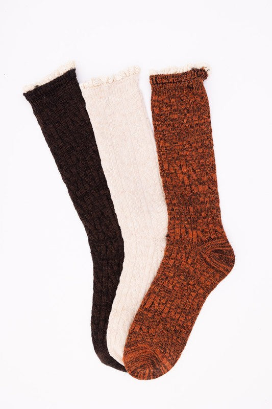 Women's Cozy Ribbed Ruffle-Trim Autumn Socks