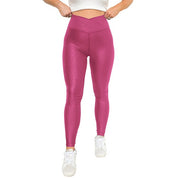 Women Crossed Dip Waist Sleek Leather Leggings