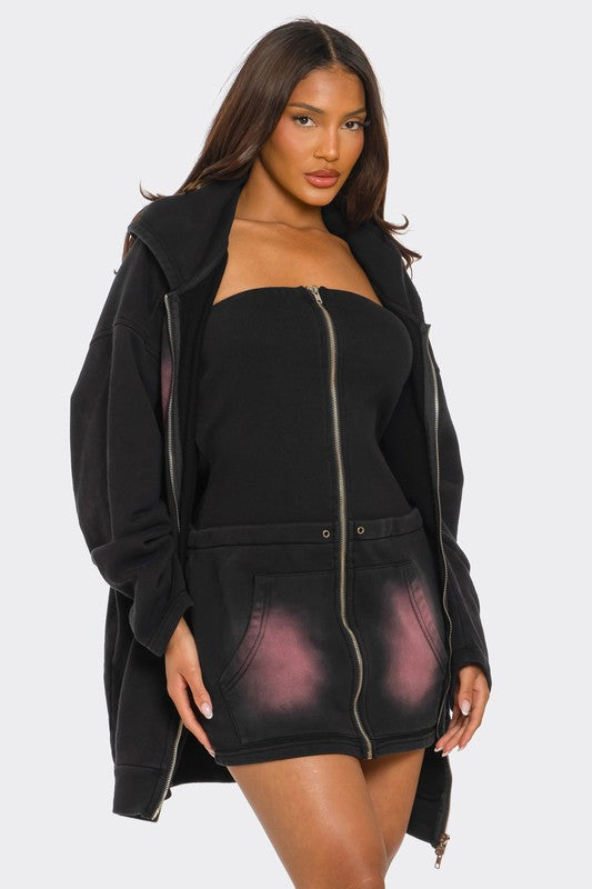 Women's Oversized Ombre Hoodie and Dress Set