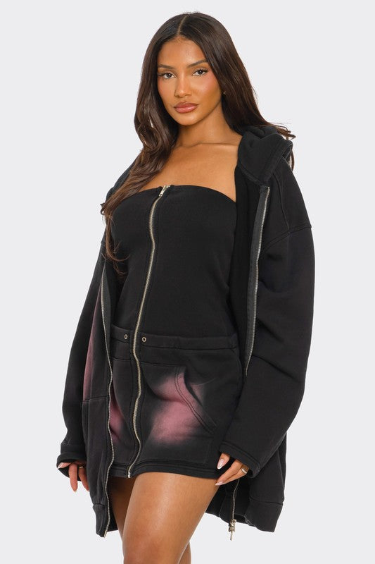 Women's Oversized Ombre Hoodie and Dress Set