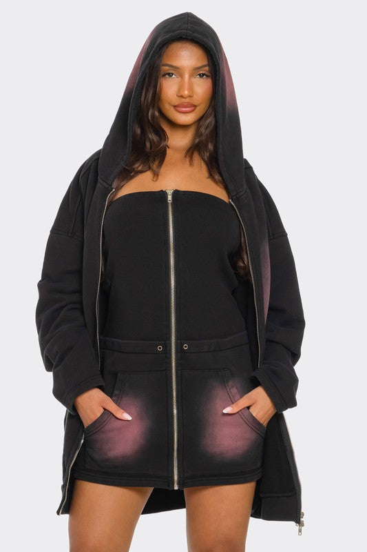 Women's Oversized Ombre Hoodie and Dress Set