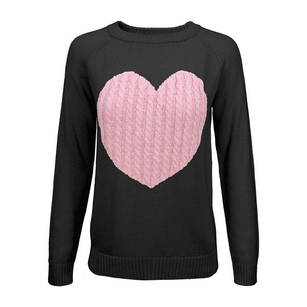 Women's Casual Heart Design Long Sleeve Pullover Sweater