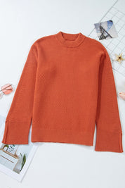 Women's Loose Fit Knit Sweater with Split Cuffs