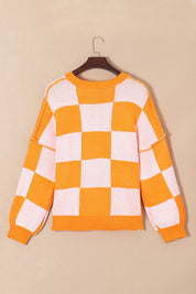 Women's Checkered Bishop Sleeve Sweater