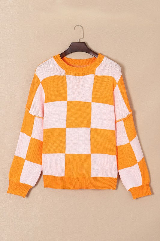 Women's Checkered Bishop Sleeve Sweater