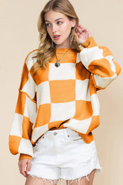 Women's Checkered Bishop Sleeve Sweater