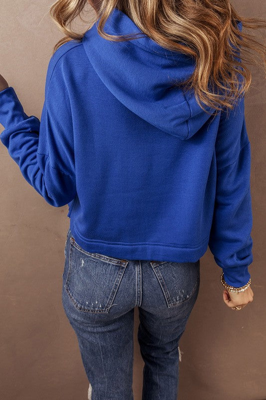 Women's Cropped Hoodie with Drop Shoulder and Drawstring