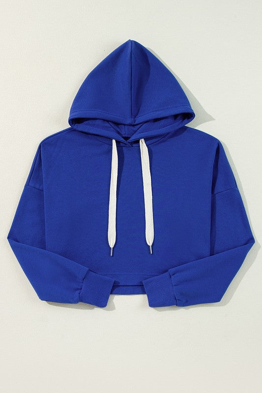 Women's Cropped Hoodie with Drop Shoulder and Drawstring