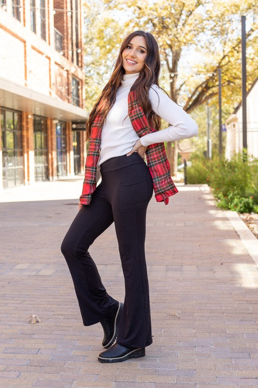 Women's Plaid Bootcut Leggings with 30-Inch Inseam