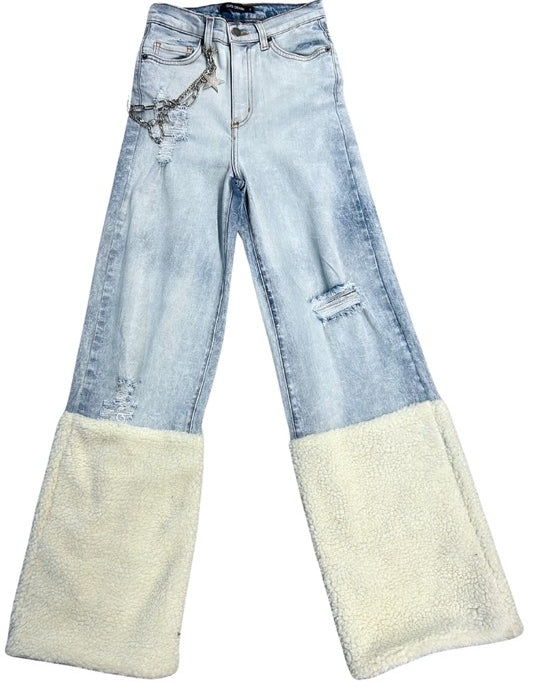 Women's High Rise Ice Blue Wide Leg Jeans