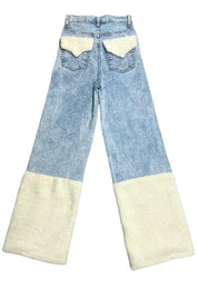 Women's High Rise Wide Leg Jeans with Sherpa Details