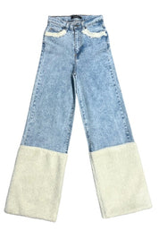 Women's High Rise Wide Leg Jeans with Sherpa Details