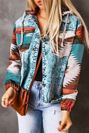 Women's Geometric Print Hooded Denim Jacket