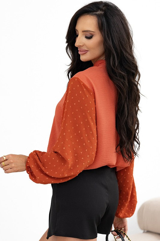 Women's Balloon Sleeve Swiss Dot Blouse