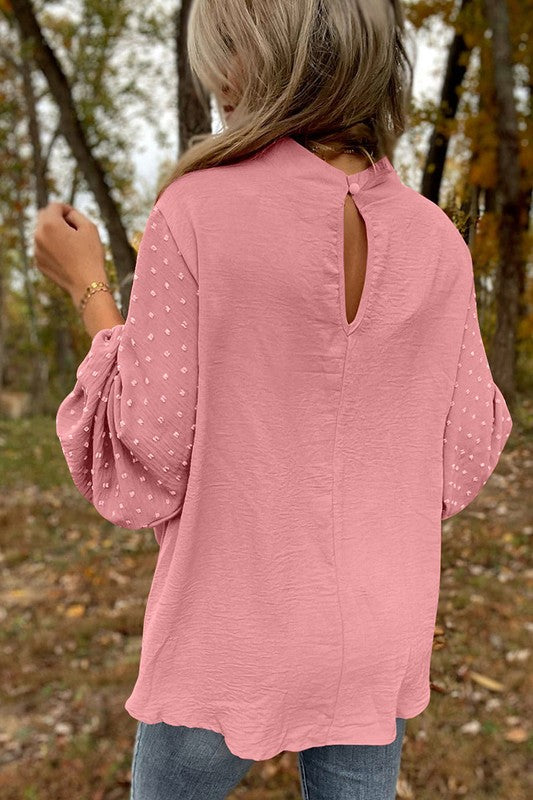 Women's Balloon Sleeve Swiss Dot Blouse