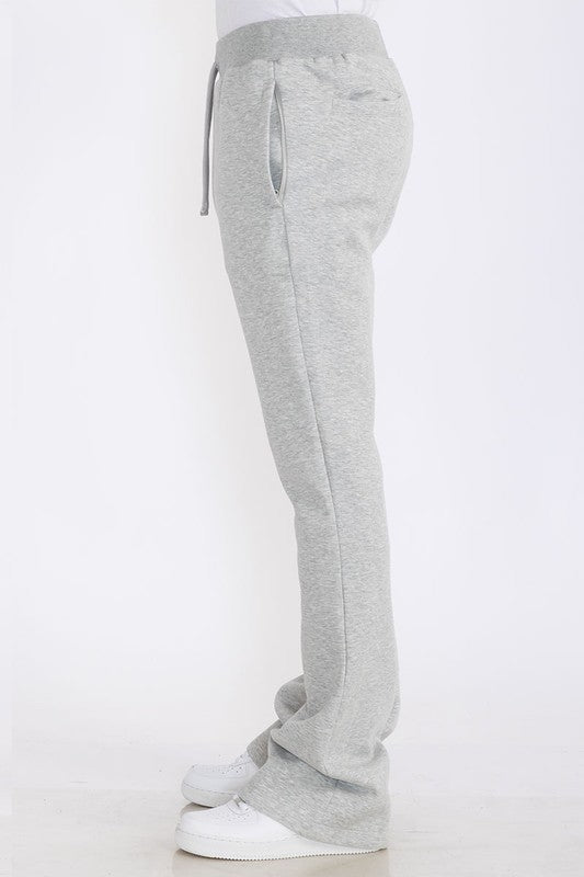 Men's Solid Fleece Flared Sweatpants with Zippered Pockets