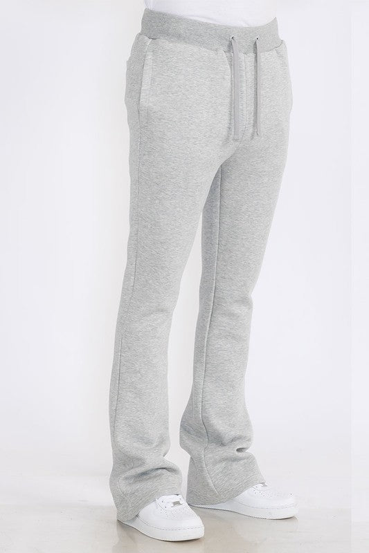 Men's Solid Fleece Flared Sweatpants with Zippered Pockets