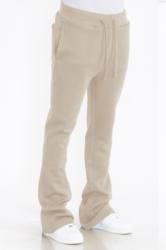 Men's Solid Fleece Flared Sweatpants with Zippered Pockets