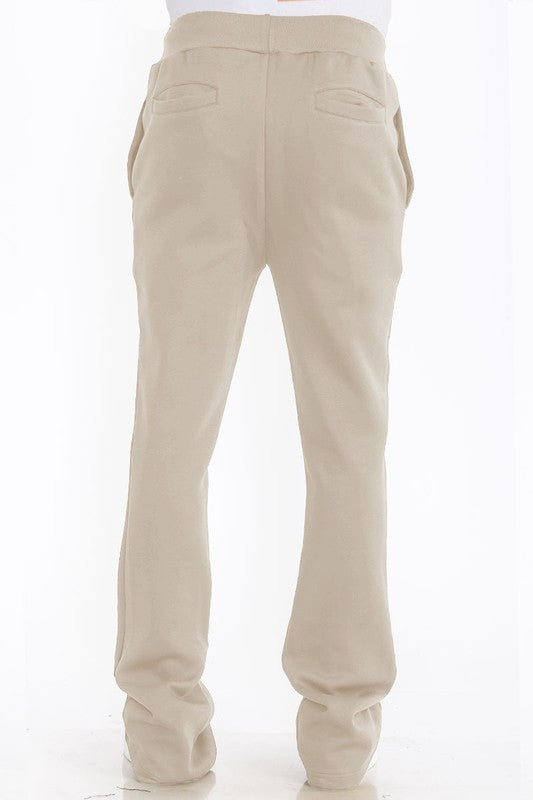 Men's Solid Fleece Flared Sweatpants with Zippered Pockets