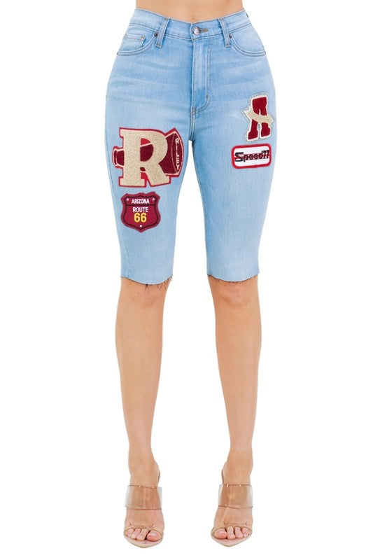 Women's High Rise Light Wash Denim Bermuda Shorts