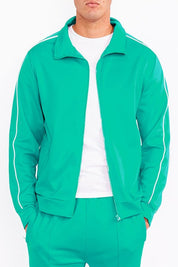 Men's Solid Flared Track Jacket with Side Piping