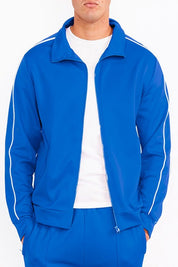 Men's Solid Flared Track Jacket with White Side Piping