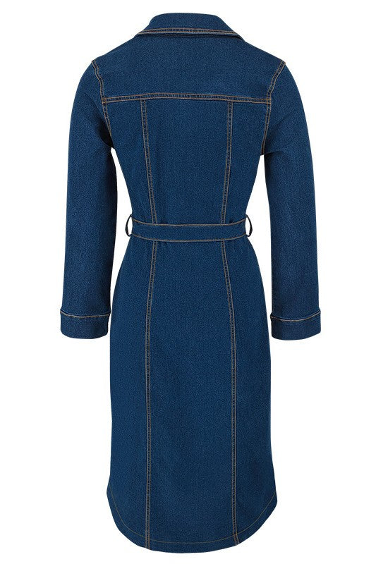 Women's Long Sleeve Denim Maxi Dress with Pockets