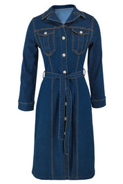 Women's Long Sleeve Denim Maxi Dress with Pockets