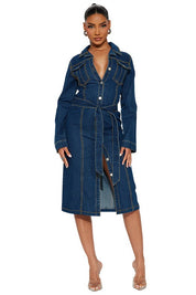 Women's Long Sleeve Denim Maxi Dress with Pockets