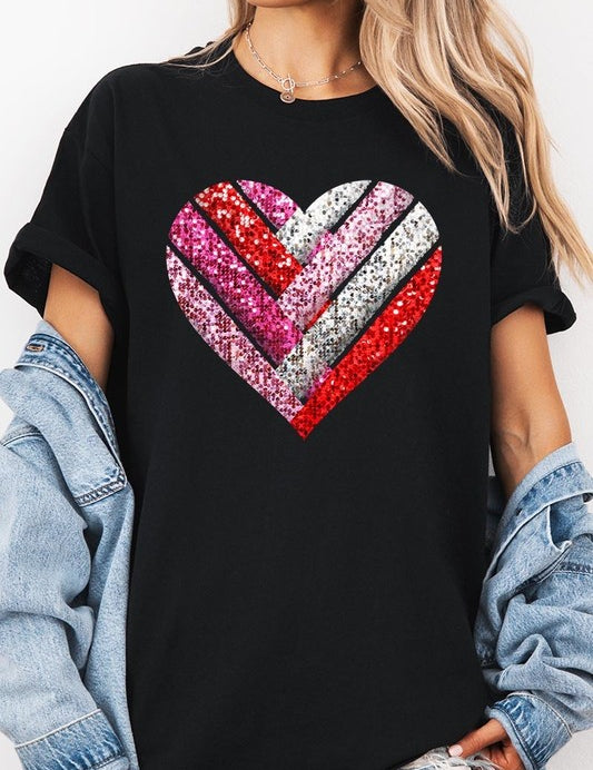 Unisex Heavy Cotton Striped Heart Graphic Tee