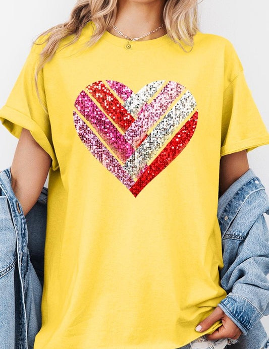 Unisex Heavy Cotton Striped Heart Graphic Tee