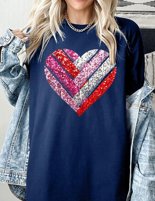 Unisex Heavy Cotton Striped Heart Graphic Tee