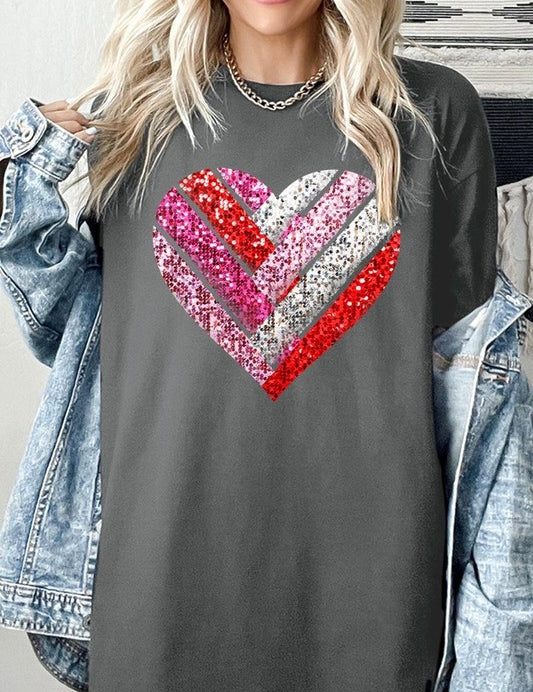 Unisex Heavy Cotton Striped Heart Graphic Tee