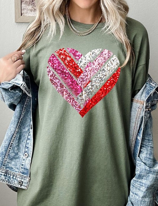 Unisex Heavy Cotton Striped Heart Graphic Tee
