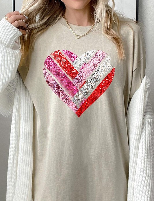 Unisex Heavy Cotton Striped Heart Graphic Tee