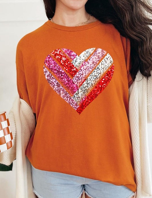 Unisex Heavy Cotton Striped Heart Graphic Tee