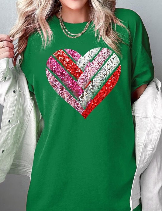 Unisex Heavy Cotton Striped Heart Graphic Tee