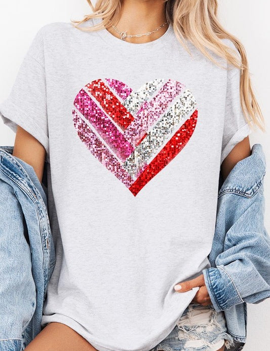Unisex Heavy Cotton Striped Heart Graphic Tee